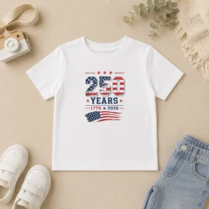 Official 250 Years 1776 2026 USA Flag Patriotic Fourth Of July Independence Day Kids T-Shirt