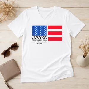Pretty Jay Z Answer The Call Madison Square Garden 9 11 09 V Neck Shirt featuring a classic V neck cut