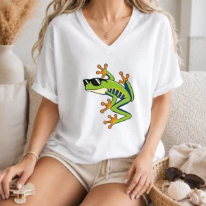 Good Cool Fun Cartoon Frog Sunglasses Summer Beach V-Neck Shirt