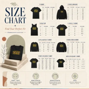 Size chart for Premium Hot Strip Club Veteran Logo with measurements in inches and centimeters