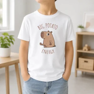 Hot Big Potato Energy Capybara Kids T-Shirt