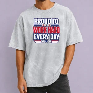 Premium American Labour Day Proud Worker Typography on a soft washed t shirt in faded colors
