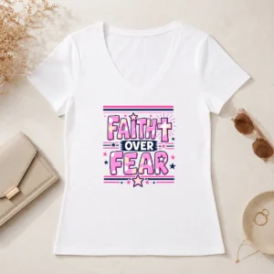 Funny Faith Over Fear Motivational Christian Quote V-Neck Shirt