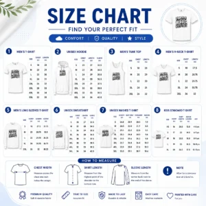 Size chart for Awesome Hot Grandparents Day Heroes Streetwear with measurements in inches and cm