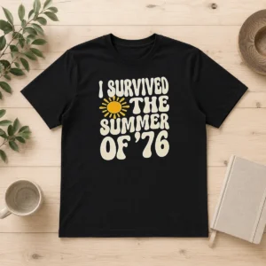 Good I Survived The Summer Of 76 1976 Vintage t shirt in classic white crew neck style