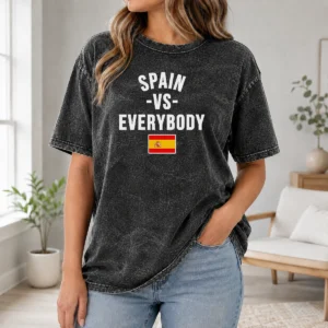 Nice Top Spain Vs Everybody National Soccer Team Spain World Cup 2026 Washed T Shirt in soft cotton fabric
