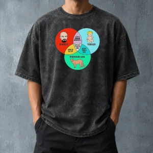 Funny Marxist Toddler And Mountain Lion Venn Diagram Impossible To Reason With Washed T-Shirt