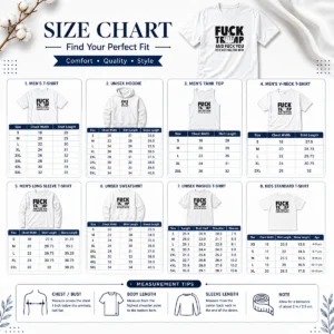 Size chart for Official Nice F President US And F You For Voting For Him with measurements in inches and cm