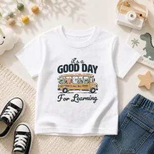 Funny It'S A Good Day For Learning School Bus Animals Kids T-Shirt