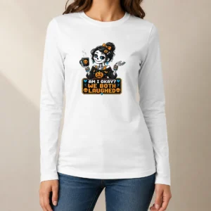 Pretty Hot Halloween Skeleton Girl Coffee Pixel Long Sleeve Shirt