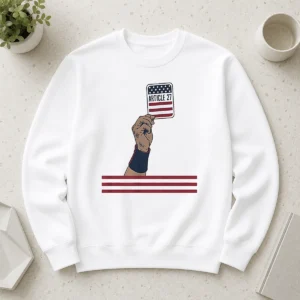 Perfect USA Article 27 Card Sweater featuring a comfortable crewneck design with bold graphic print