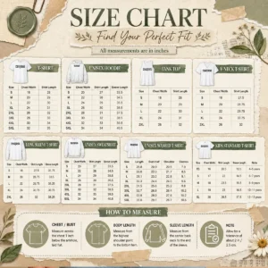 Size chart for Original Billie Eilish London Tour Concert Music with measurements in inches and cm