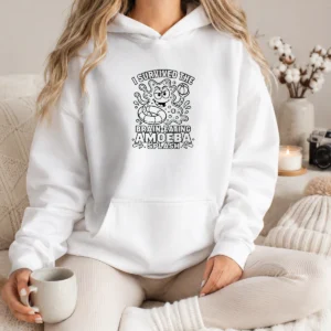 Pretty Brain Eating Amoeba Splash Line Art Hoodie in black with front graphic print featuring a brain-eating amoeba design