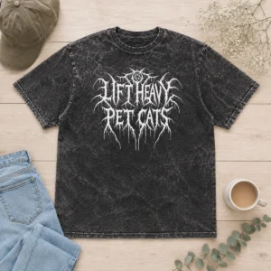 Pretty Lift Heavy Pet Cats Metal Washed T-Shirt