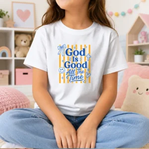 Funny God Is Good Everyday Retro Stripe Christian Quote Kids T-Shirt