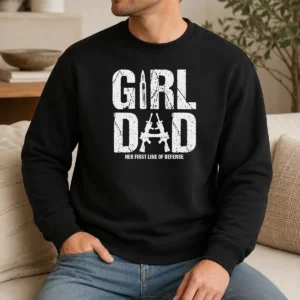 Premium Girl Dad Her First Line Of Defense Distressed Sweater