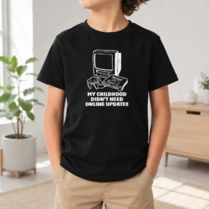 Original My Childhood Didn'T Need Online Updates Retro Gaming Console Kids T-Shirt