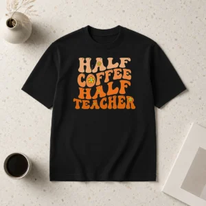 Funny Half Coffee Half Teacher Retro