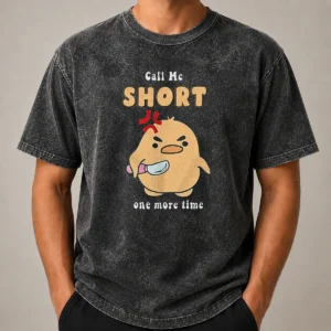 Good Call Me Short One More Time Cute Angry Bird With Knife Washed T Shirt showing front graphic on soft cotton fabric
