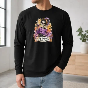 Pretty Good Halloween Skeleton Girl Coffee Quote Watercolor Long Sleeve Shirt