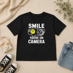 Original Nice Smile You'Re On Camera Security Camera With Smiley Face Kids T-Shirt