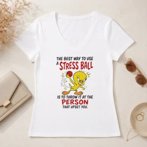 Awesome Tweety Bird Looney Tunes The Best Way To Use A Stress Ball Is To Throw V-Neck Shirt
