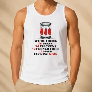 Awesome Funny The Bear We'Re Firing 76 Beefs 34 Chickens 12 French Fries 12 Mash Fcking Now Tank Top