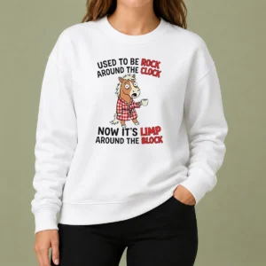 Good Horse Used To Be Rock Around The Clock Now It'S Limp Around The Block sweater in cozy fabric, front view