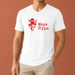 Nice Ninja Pizza Martial Arts Character Food Illustration V Neck Shirt showing front view of a casual v neck tee