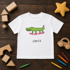 Funny Crocs Crocodile Wearing Pink Shoes Drawing Kids T-Shirt