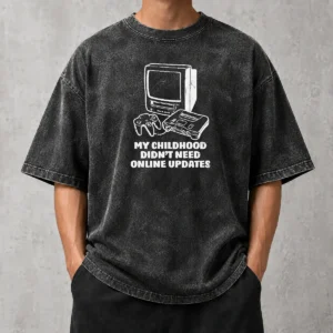 Official My Childhood Didn'T Need Online Updates Retro Gaming Console Washed T-Shirt