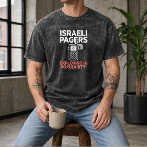 Official Israeli Pagers Exploding In Popularity Star Of David Pager Gag Joke Washed T Shirt in soft faded fabric