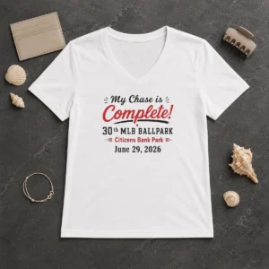Pretty My Chase Is Complete 30th Ballpark Citizens Bank Park June 29 2026 V Neck Shirt in heather gray cotton fabric