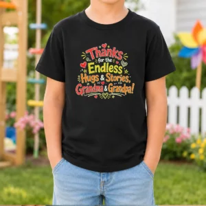 Premium Grandparents Day Thanks Doodle Family Love Kids T Shirt featuring colorful family doodle design on soft cotton fabric