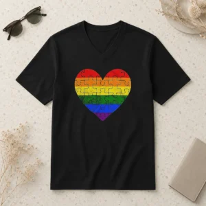 Top Homosexual Love Rainbow Heart Puzzle V-Neck Shirt