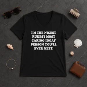 Pretty I'M The Nicest Rudest Most Caring IDGAF Person You'Ll Ever Meet V-Neck Shirt