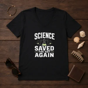 Awesome Science Saved The Day Again Geek V-Neck Shirt