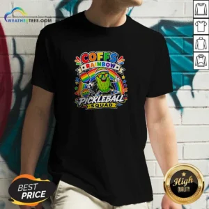 Pretty Vibrant Coffs Rainbow Pickleball Enthusiast V-Neck Shirt