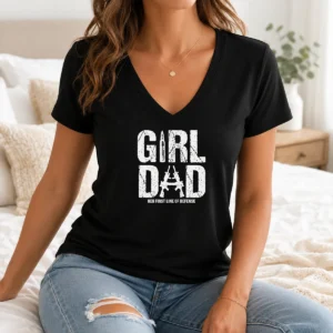 Premium Girl Dad Her First Line Of Defense Distressed V-Neck Shirt