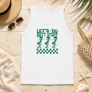 Hot Funny Aliens Let'S Do Butt Stuff Checkerboard Novelty Meme Tank Top