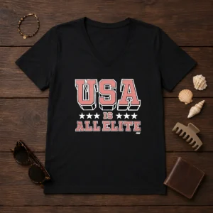 Top USA Is All Elite AEW Wrestling Promotional Logo V-Neck Shirt