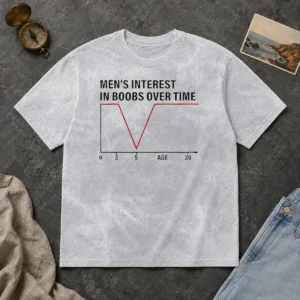 Premium Men'S Interest In Boobs Over Time Chart Humor 0 To 20 Age Line Graph Washed T-Shirt