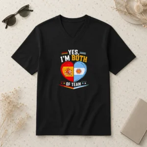 Hot Original Yes I'M Both Of Team Spain And Argentina Heart Flag V-Neck Shirt