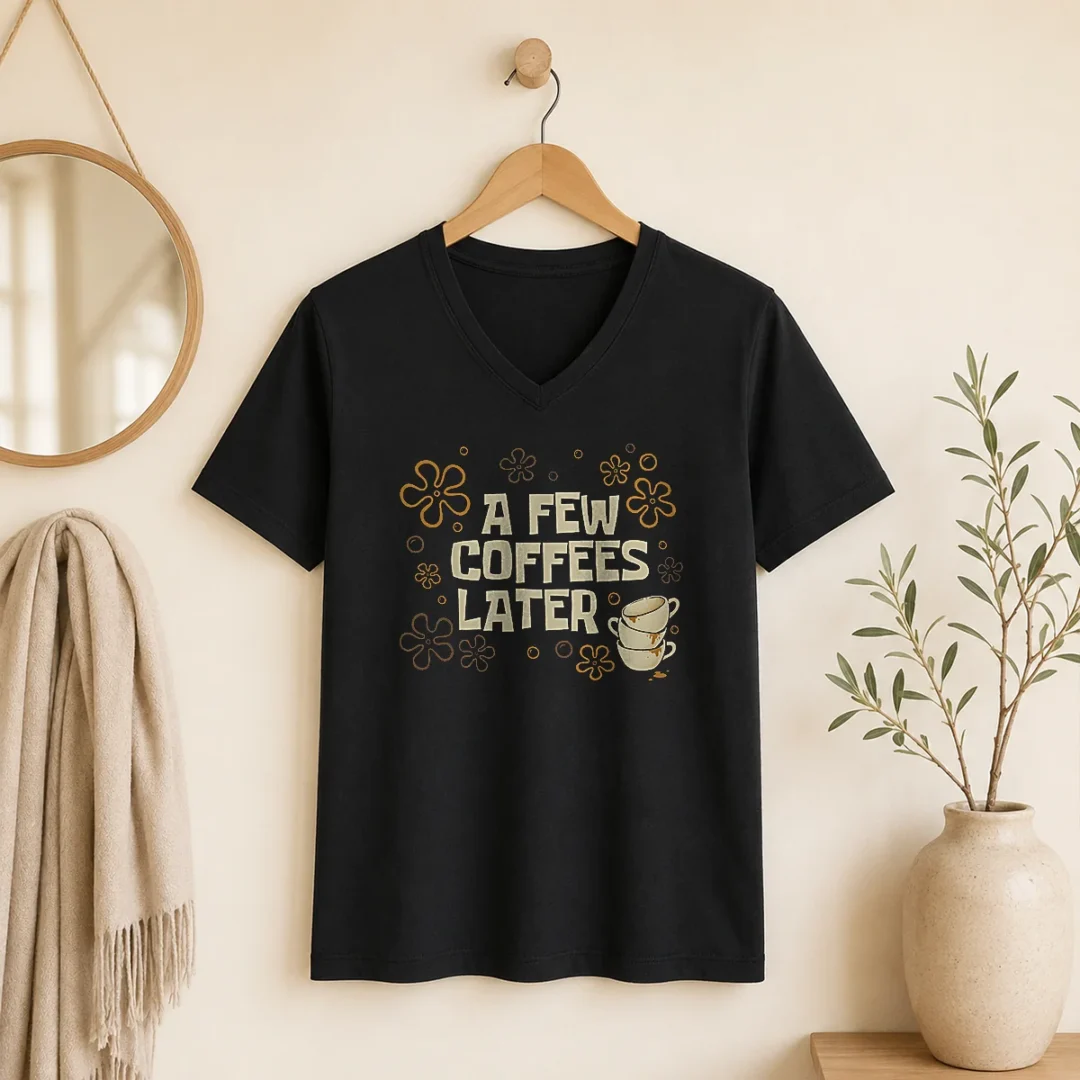funny-a-few-coffees-later-v-neck-shirt Funny A Few Coffees Later V-Neck Shirt