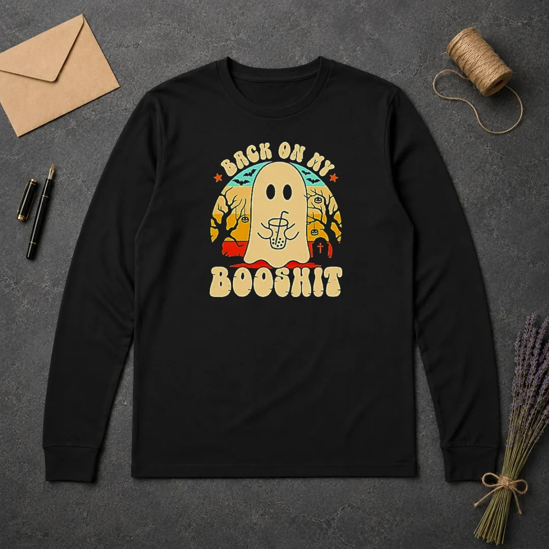 Funny Awesome Back On My Booshit Retro Ghost Drinking Boba Tea Long Sleeve Shirt Funny Awesome Back On My Booshit Retro Ghost Drinking Boba Tea Long Sleeve Shirt