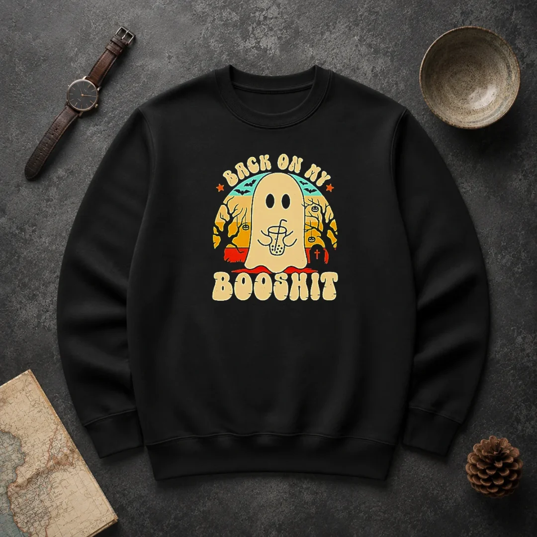 Funny Awesome Back On My Booshit Retro Ghost Drinking Boba Tea Sweater Funny Awesome Back On My Booshit Retro Ghost Drinking Boba Tea Sweater