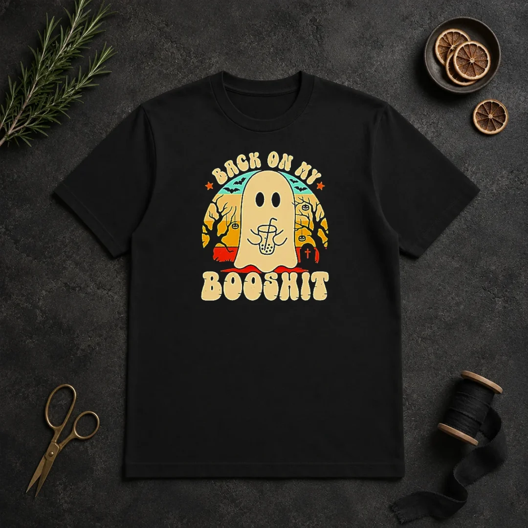 Funny Awesome Back On My Booshit Retro Ghost Drinking Boba Tea t shirt Funny Awesome Back On My Booshit Retro Ghost Drinking Boba Tea