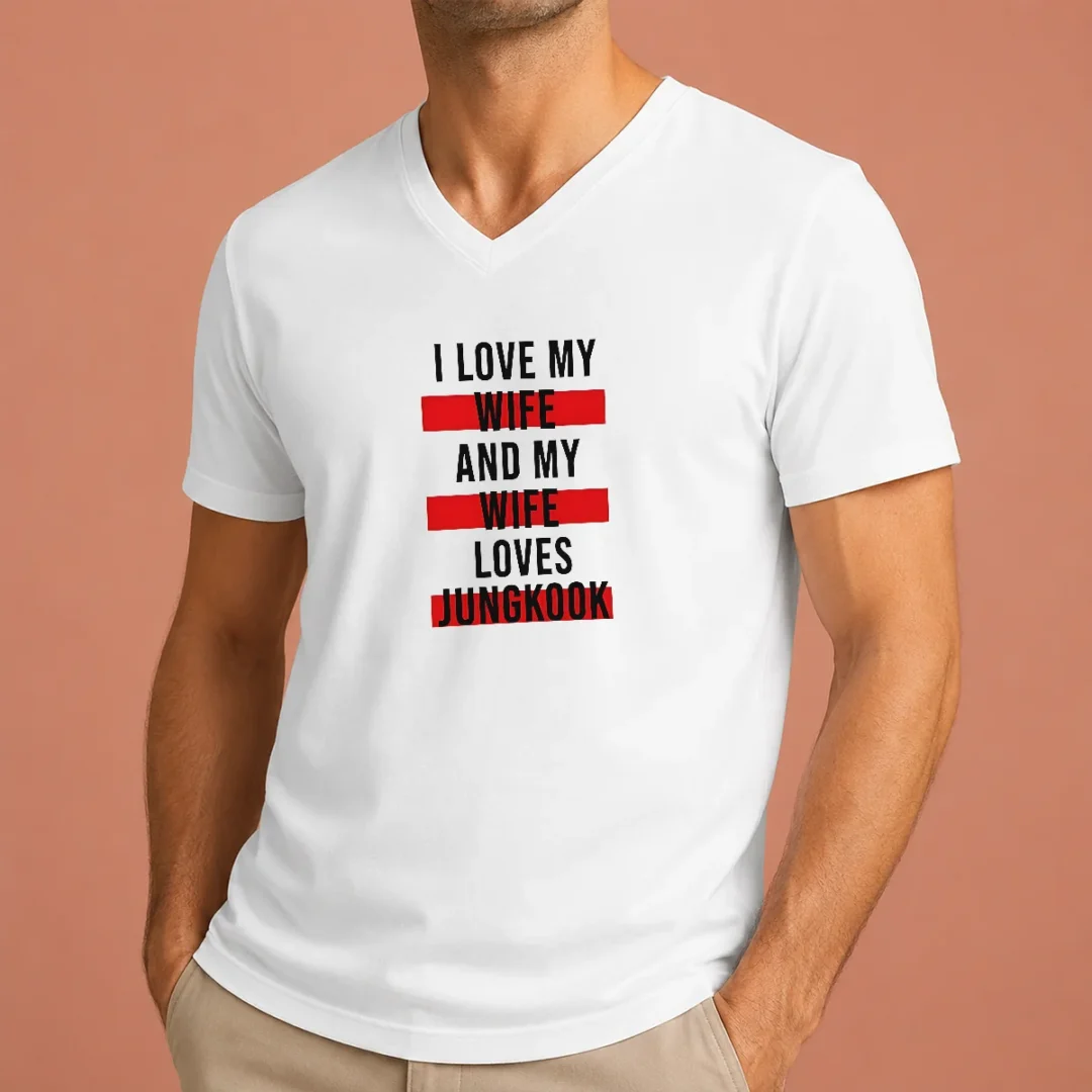 funny-awesome-i-love-my-wife-and-my-wife-loves-jungkook-v-neck-shirt Funny Awesome I Love My Wife And My Wife Loves Jungkook V-Neck Shirt