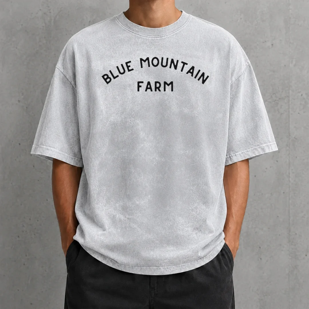 funny-awesome-jon-bray-antique-style-blue-mountain-farm-washed-t-shirt Funny Awesome Jon Bray Antique Style Blue Mountain Farm Washed T Shirt in vintage blue with soft faded texture