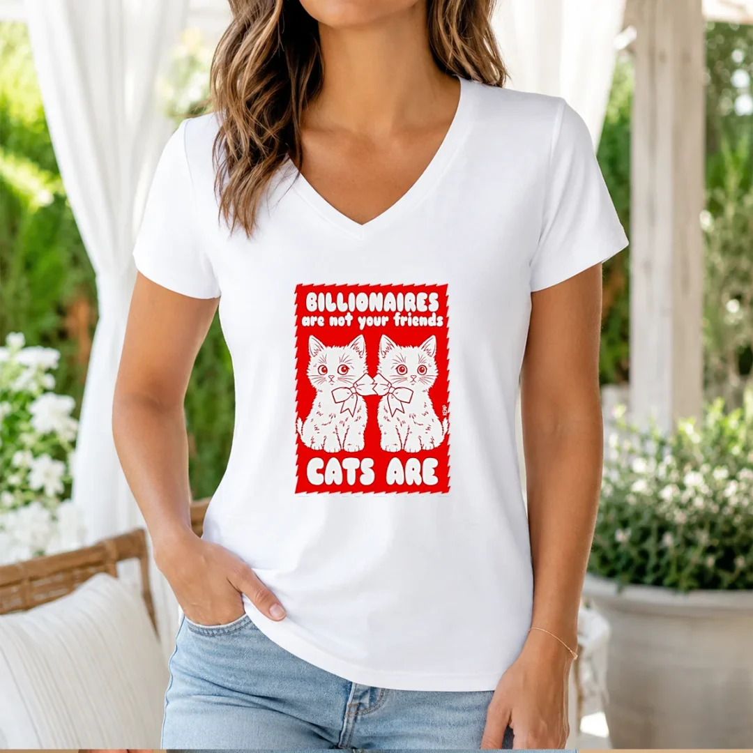 funny-billionaires-are-not-your-friends-cats-are-kitten-v-neck-shirt-1 Funny Billionaires Are Not Your Friends Cats Are Kitten V Neck Shirt in heather grey with short sleeves